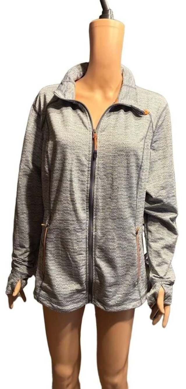 Tangerine Gray White Chevron Full Zip Athletic Jacket Thumb Holes